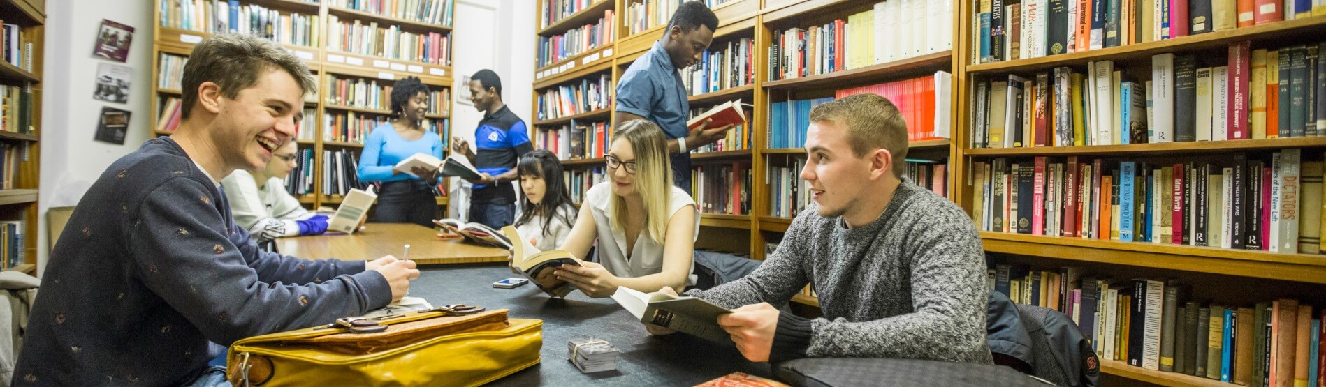 students in library