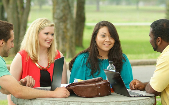 students chatting