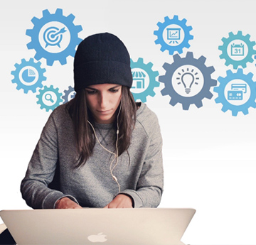 A woman working on a laptop