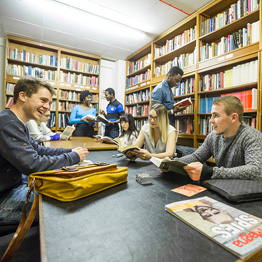 Students studying in a library