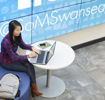 student sitting at desk typing on laptop