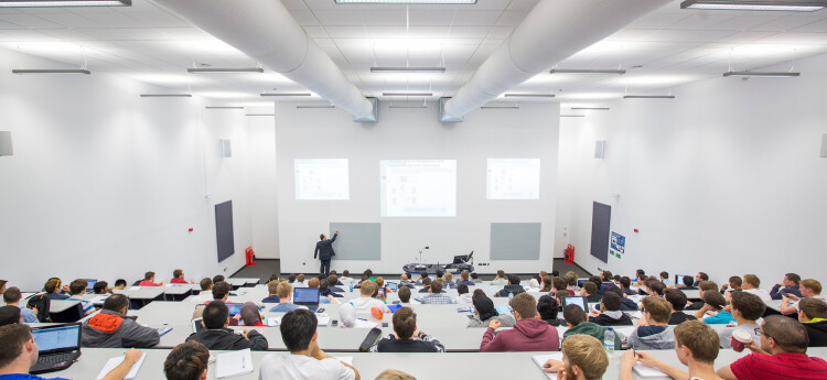 Teaching in a lecture theatre.