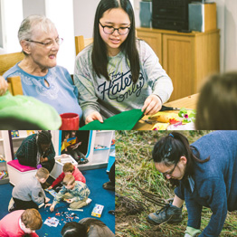 Collage of people in different volunteering projects