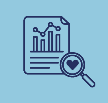 a heart in a magnifying glass next to a sheet of data